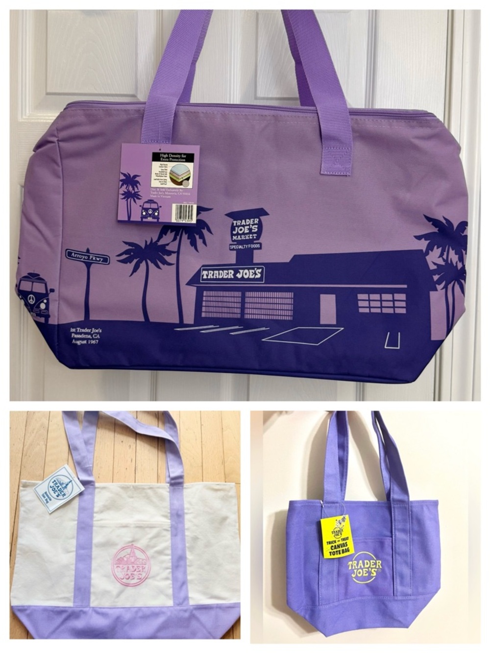 Purple bundle - 2026 Trader Joe’s Insulated Tote Canvas bags Large & Mini